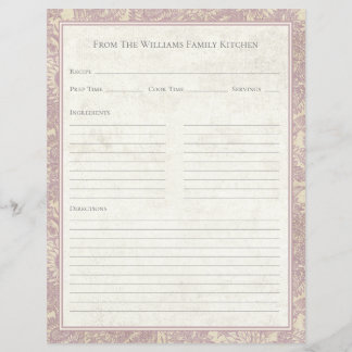 Feuille de papier de recette de tournesol lavande