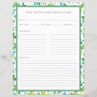 Feuille de papier de recette vert shamrocks blanc