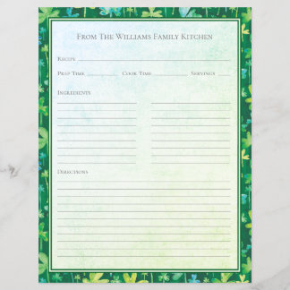 Feuille de papier de recette verte aux trèfles de