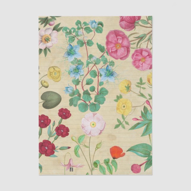Feuille de papier de soie découpage collage floral (Recto)