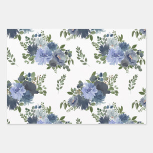 Feuille de papier d'enveloppement floral bleu séri