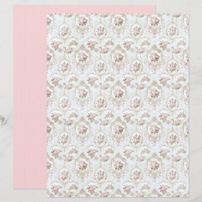 Feuille de papier floral rose Coquette vintage (Devant / Derrière)