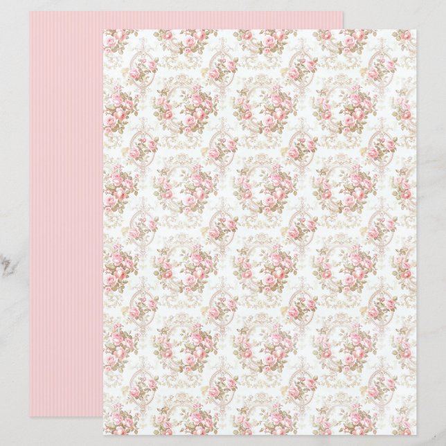 Feuille de papier floral rose Coquette vintage (Devant / Derrière)