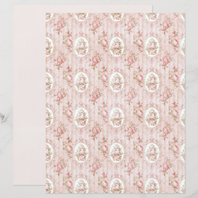 Feuille de papier floral rose Coquette vintage (Devant / Derrière)