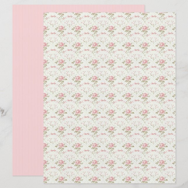 Feuille de papier floral Rose Coquette Vintage (Devant / Derrière)