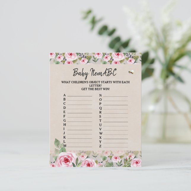 Feuille de papier jeu Baby shower "Baby Item ABC". (Debout devant)