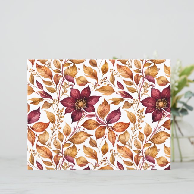 Feuille de papier Motif feuille florale Bourgogne  (Debout devant)