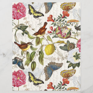 Feuille de papier papillons botaniques vintage