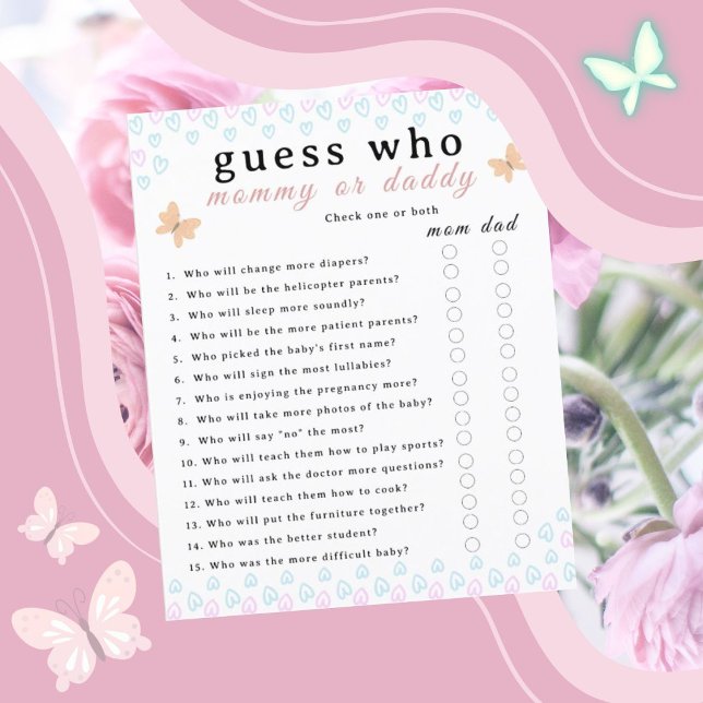 Feuille de papier pour Baby Shower papillons migno (Cute Butterflies Hearts Baby Shower sheet of paper 5.5" x 8.5" /wight color. baby shower activity.)