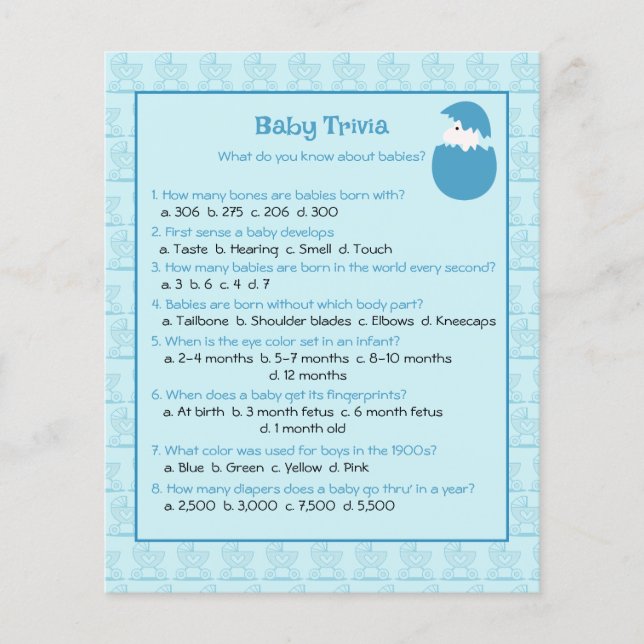 Feuille de papier pour jeu de quiz Baby Trivia (Devant)