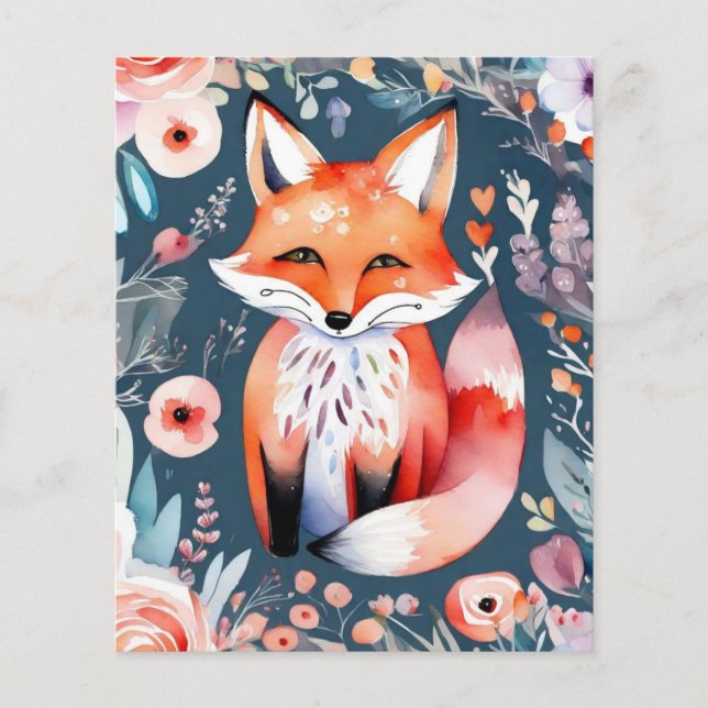 Feuille de papier renard floral mignon (Devant)