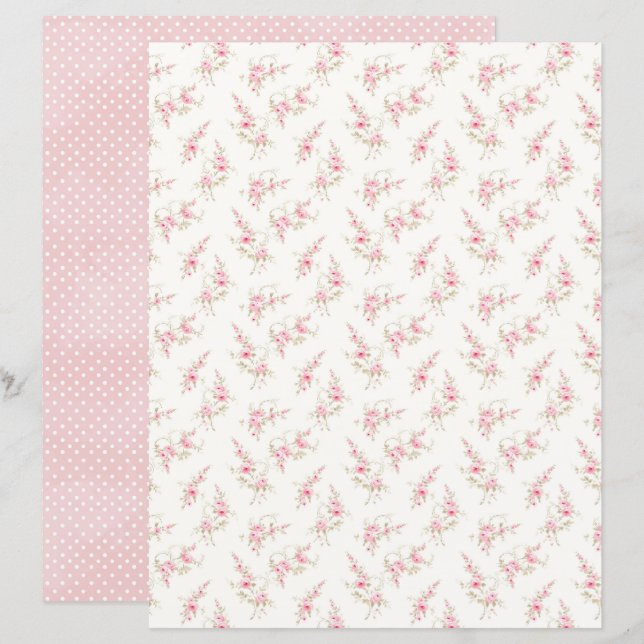 Feuille de papier scrapbook floral rose Coquette v (Devant / Derrière)