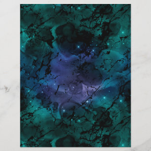 Feuille de papier scrapbook Galaxie Marbre Turquoi