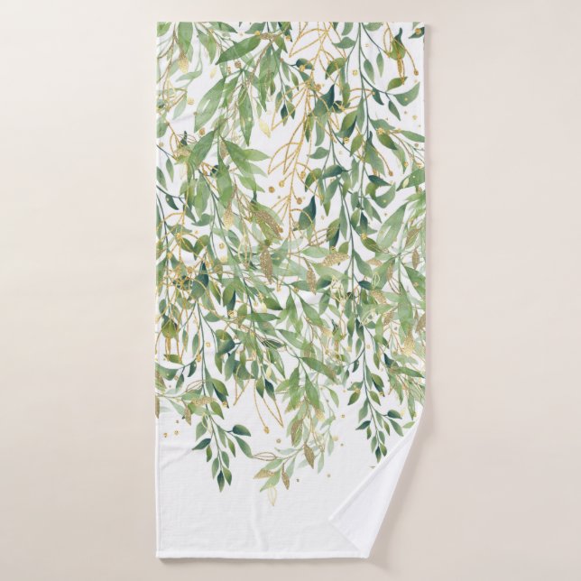 Feuille De Plante décoratifs Or Et Vert (Serviette de bain)