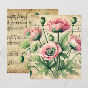 Feuille de popies rose et vert vintage album de mu