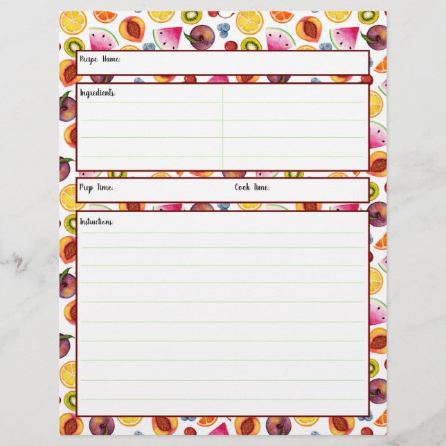 Feuille de recette de fruits (Devant)