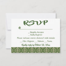 Feuille de RSVP verte pour mariage bohème