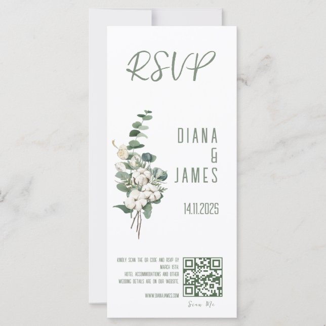 Feuille de verdure élégant Mariage RSVP QR code (Devant)