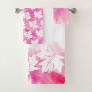 Feuille d'érable rose lavis à l'aquarelle et monog