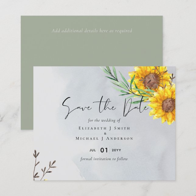 Feuille d'olive tournesols Mariage rustique (Devant / Derrière)