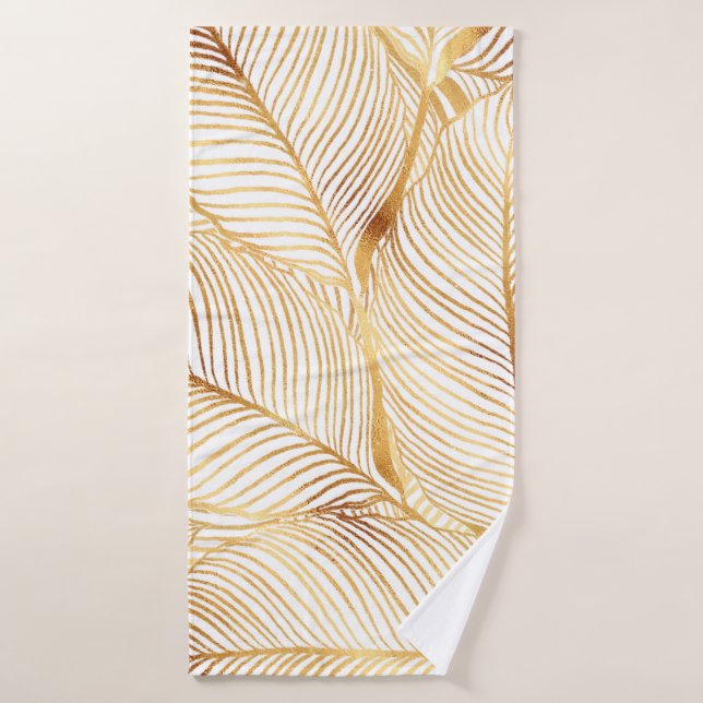 Feuille d'or blanc Motif élégant (Serviette de bain)