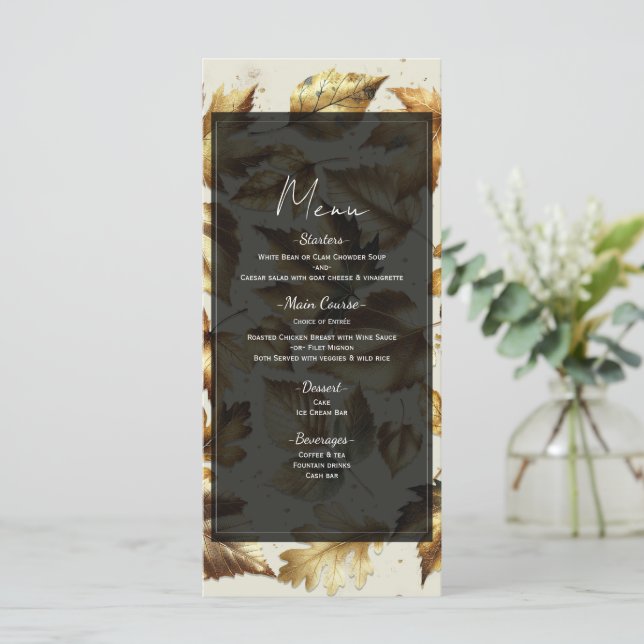 Feuille d'or - Carte Beige & Mariage de automne no (Debout devant)