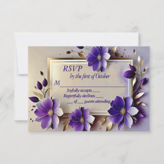 Feuille d'or fleurs violet mariage carte RSVP