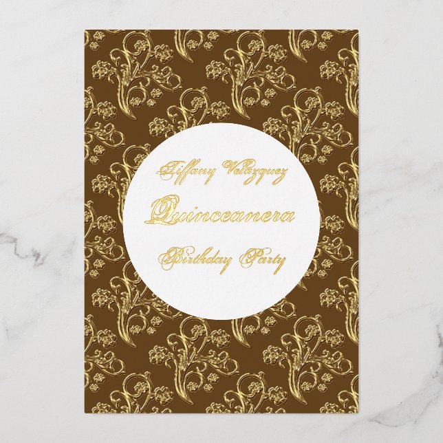 Feuille d'or Quinceanera invitation Anniversaire f (Recto)