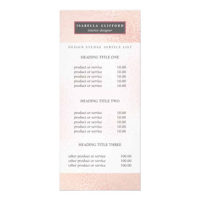 Feuille d'or rose mousseuse féminine | menu servic (Devant)