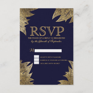 Feuille d'or sur des cartes du bleu marine RSVP
