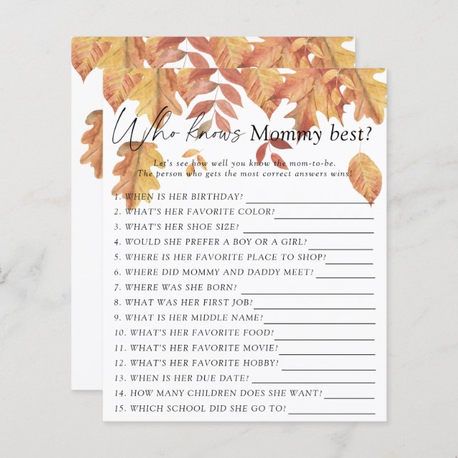 Feuille en chute - Qui connaît maman meilleur jeu (Devant / Derrière)