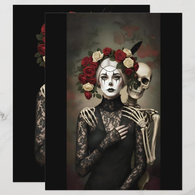 Feuille éphémère gothique Rose Reine (Devant / Derrière)