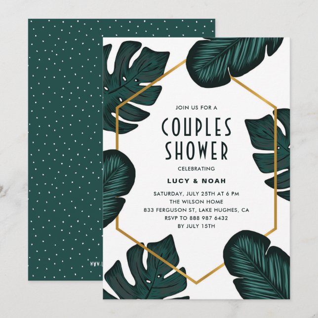 Feuille Frame Tropical Couples Douche Invitation (Devant / Derrière)