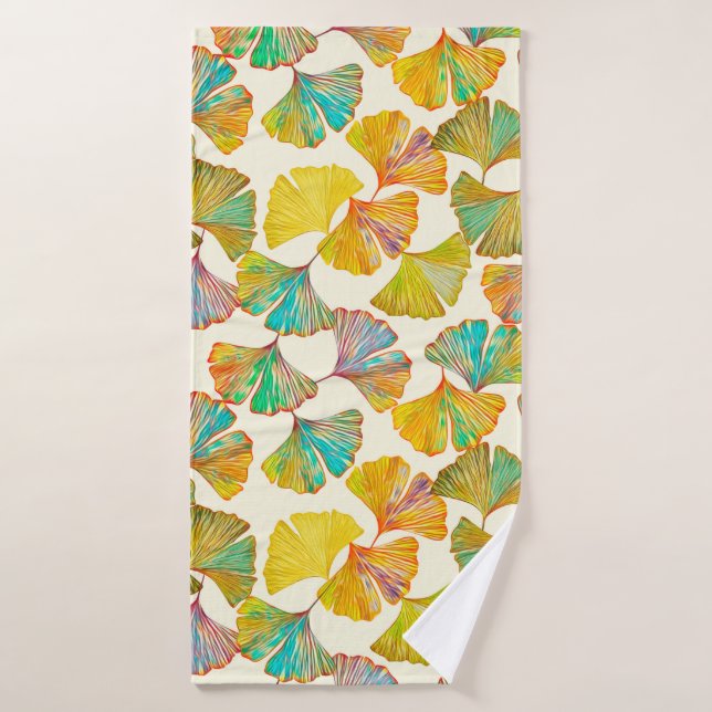 Feuille Gingko sur le sol motif sans couture. Aqua (Serviette de bain)