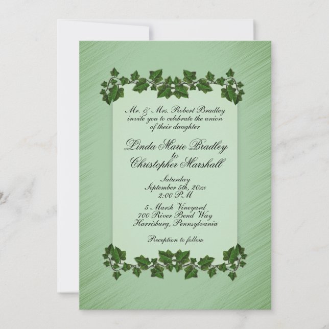 Feuille Green Shimmer Faire-part de mariage (Devant)