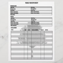 Feuille Groupe généalogie de l'arbre généalogique