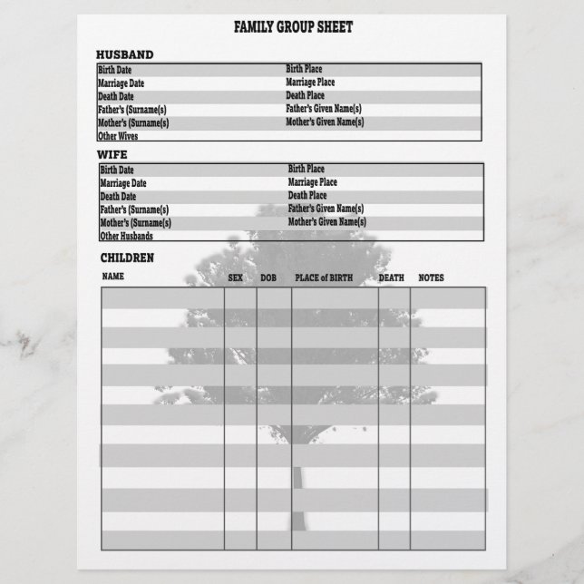 Feuille Groupe généalogie de l'arbre généalogique  (Devant)