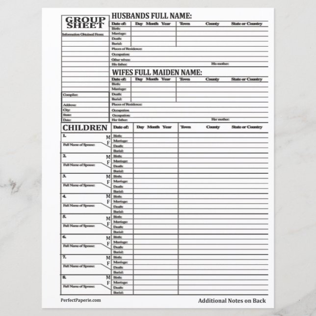 Feuille Groupe Historique de famille (Devant)