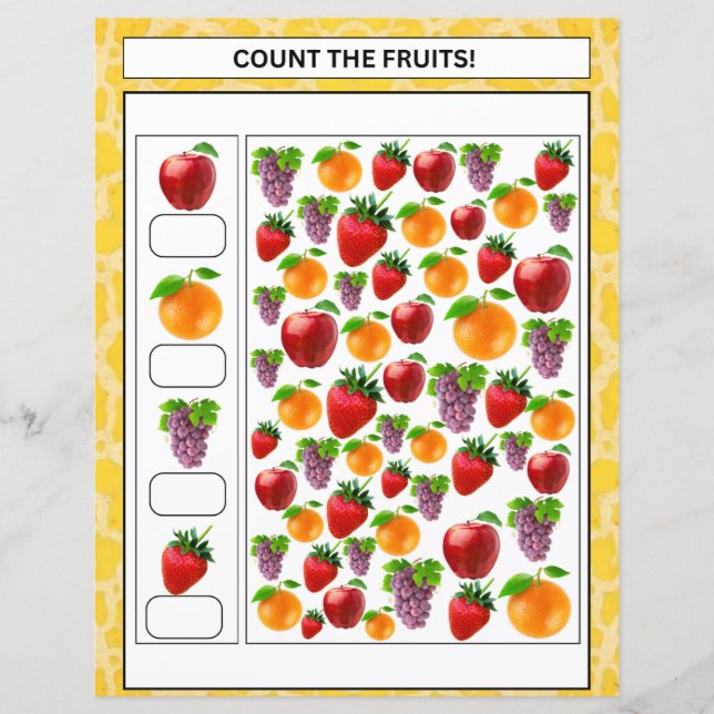 feuille mathématique comptez les enfants fruits et (Devant)