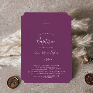 Feuille minimale   Berry Purple Baptême Invitation
