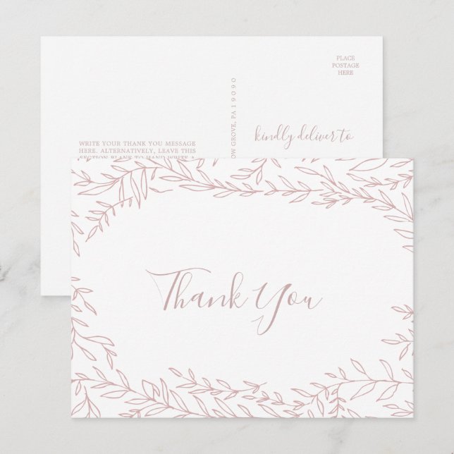 Feuille minimale | Carte postale Merci rose (Devant / Derrière)