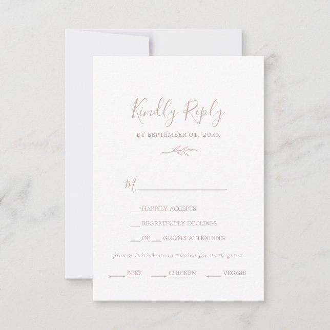 Feuille minimale | Carte RSVP de choix du menu ros (Devant)