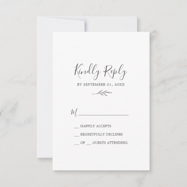 Feuille minimale | Carte RSVP simple gris foncé (Devant)
