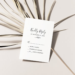 Feuille minimale   Carte RSVP simple noir et blanc