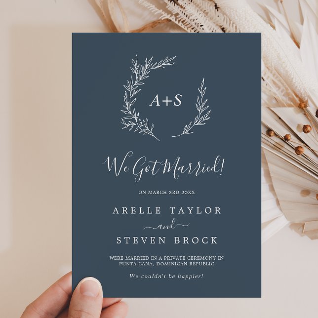 Feuille minimale | Faire-part Elopement bleu ardoi (Créateur téléchargé)