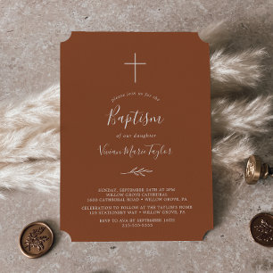 Feuille minimale Invitation Baptême en terre cui
