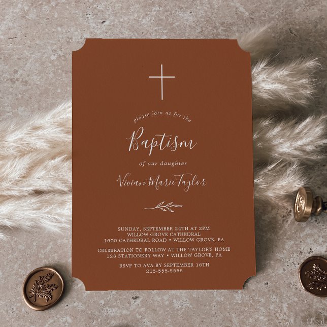 Feuille minimale | Invitation Baptême en terre cui (Créateur téléchargé)