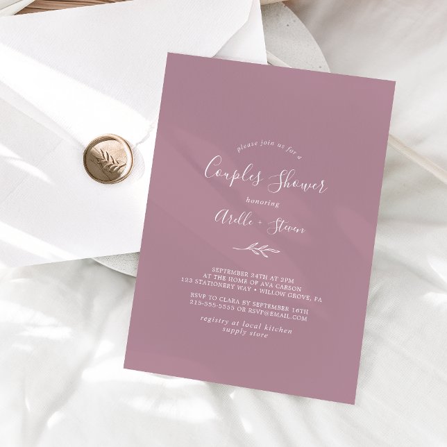 Feuille minimale | Mauve Couples Douche Invitation (Créateur téléchargé)