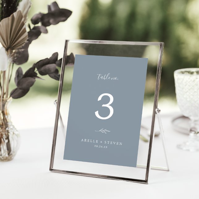 Feuille minimale | Numéro de table Mariage bleu et (Créateur téléchargé)