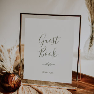 Feuille minimale   Olive Green Guest Book Poster